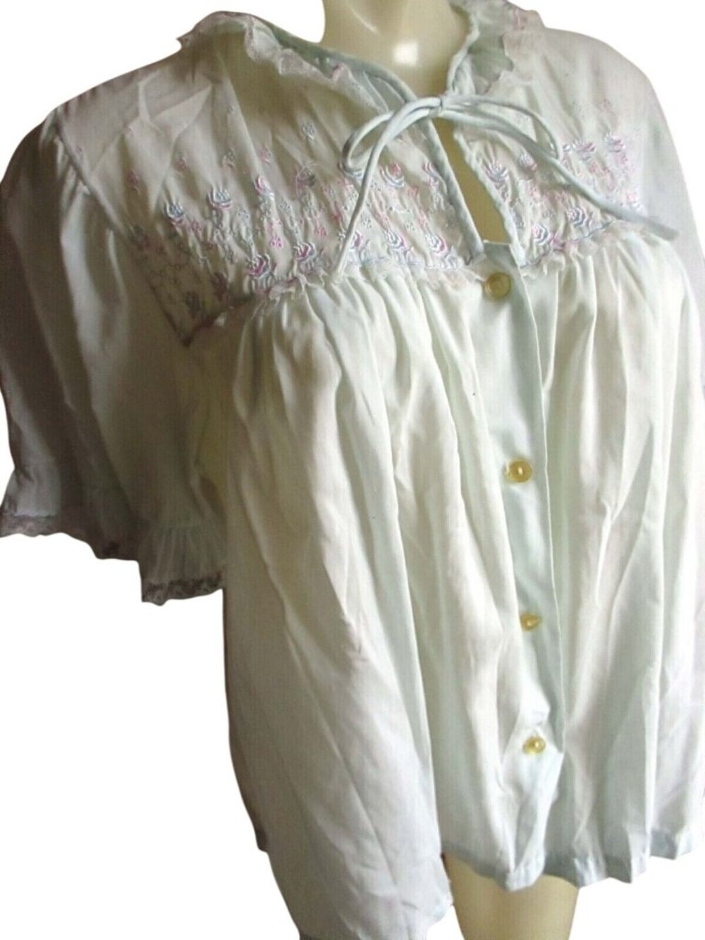 Vintage medium 36 Charmode 1950's Bed Jacket Pajama Top Light Blue